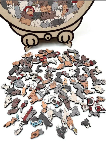 🎁Christmas Sale 50% OFF🎅135-Piece Morandi-Colored Cat Shaped Wooden Jigsaw Puzzle