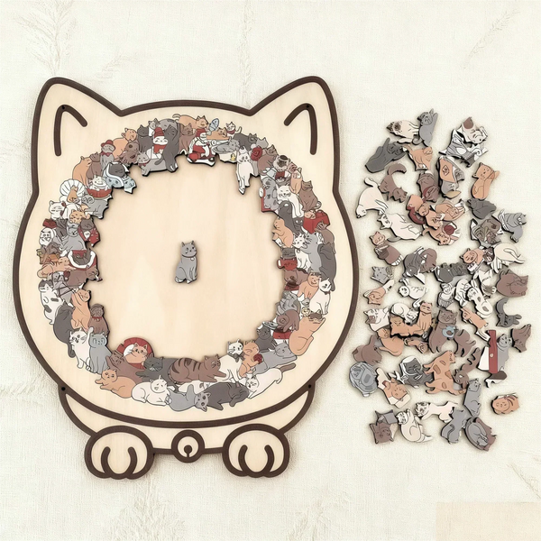 🎁Christmas Sale 50% OFF🎅135-Piece Morandi-Colored Cat Shaped Wooden Jigsaw Puzzle