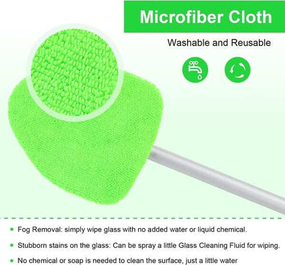 💥 💥 🔥 Windshield Cleaning Tool, Microfiber Car Window Cleaner with 4 Reusable and Washable Microfiber Pads and Extendable Handle