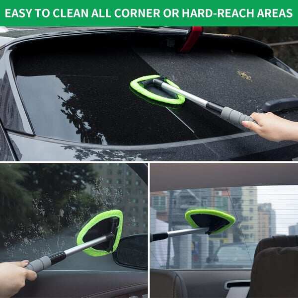 💥 💥 🔥 Windshield Cleaning Tool, Microfiber Car Window Cleaner with 4 Reusable and Washable Microfiber Pads and Extendable Handle